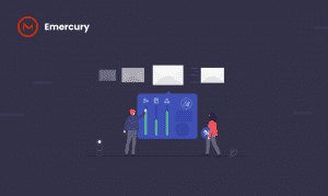 Two individuals analyzing marketing performance metrics on a SaaS dashboard in a digital work environment.
