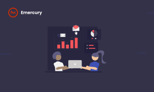 an illustration representing two people discussing email marketing services