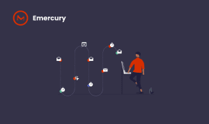 A symbolic illustration with icons drawn on different points of a path. It represents automation workflows.