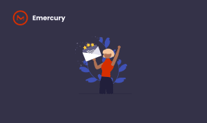 A woman in a celebratory pose holding up an envelope with 3 stars. The illustration symbolizes good email sender reputation