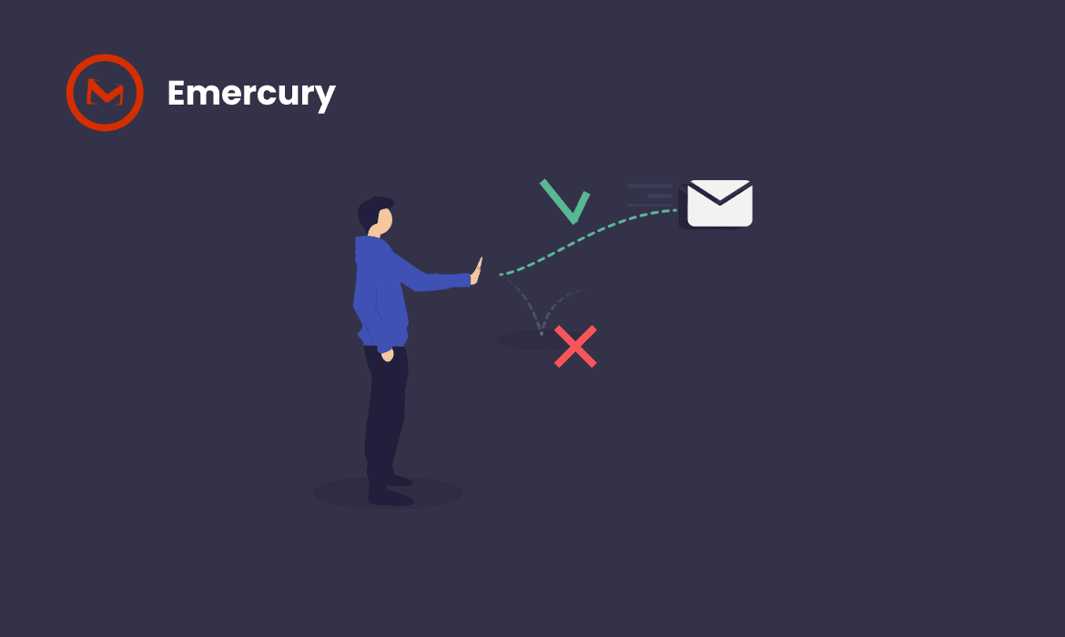 an illustration of a person throwing an email with a bouncy curved line; symbolically represents the concept of a email bounce rate