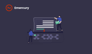 An illustration of a typewriter with an email coming out of it. Symbolic representation for the concept of writing marketing emails.